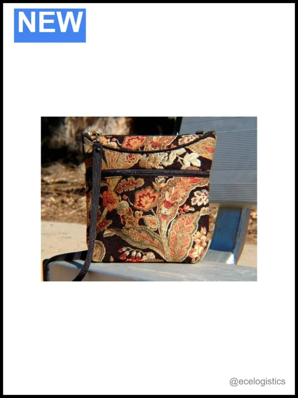 Handmade Tapestry Crossbody Bag with Adjustable Nylon Strap, Zipper Pockets,